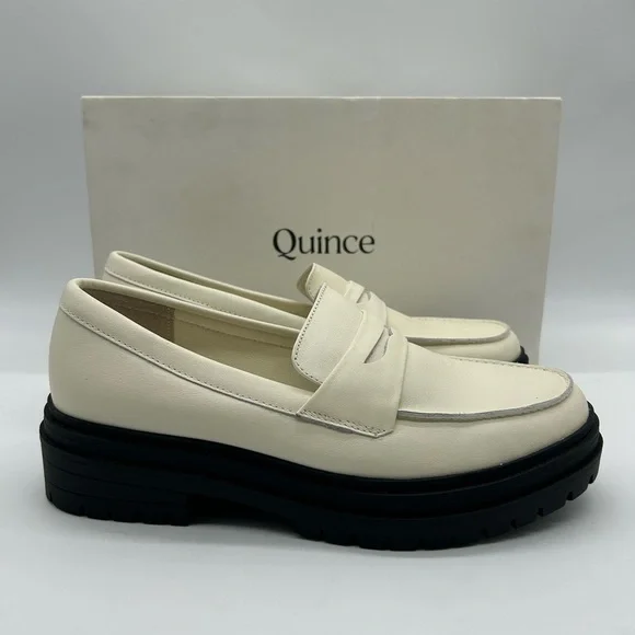 Quince Italian Leather Lug Sole Loafers Bone Ivory Platform Shoes Size 6.5 NWB - Picture 10 of 11